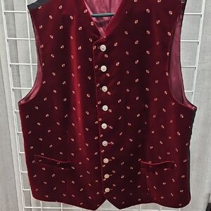 Elegant Holiday Oktoberfest Burgundy Vest with Gold Accents See Measurements